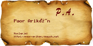 Paor Arikán névjegykártya